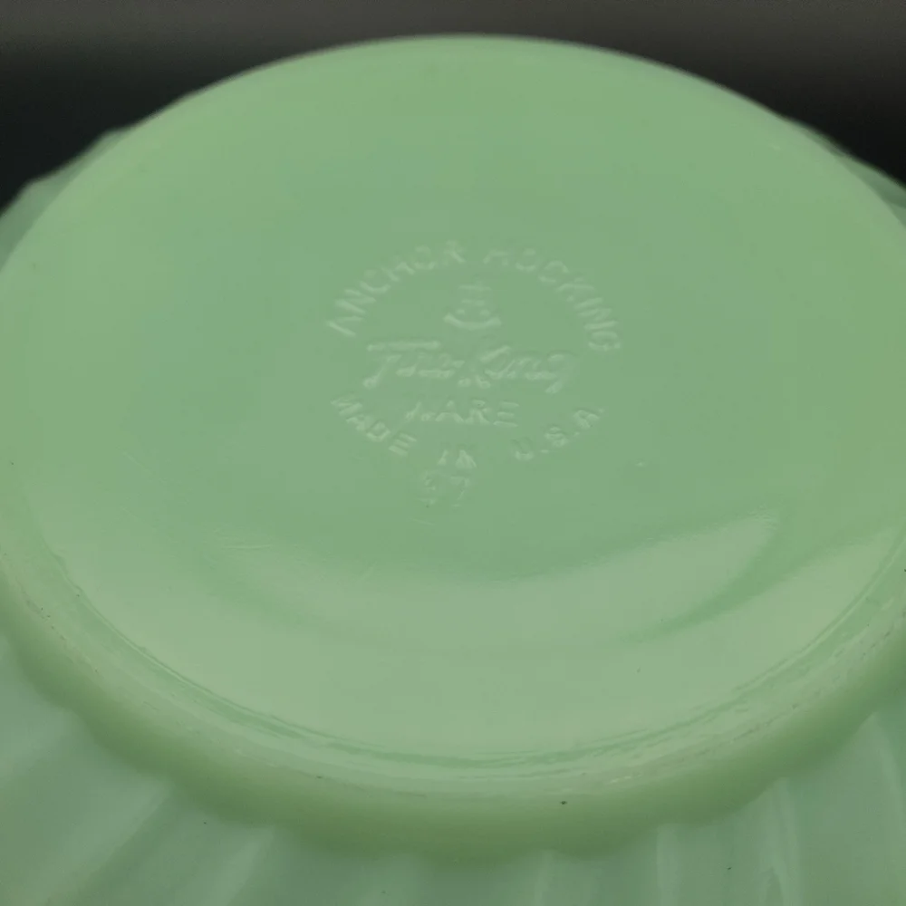 Vintage MCM Retro 1950’s Anchor Hocking Fire King Green Jadeite Swirl 9-Inch Mix - Picture 5 of 5